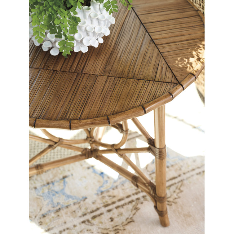 Round Light Brown Bamboo Veneer Drop-Leaf Accent Table