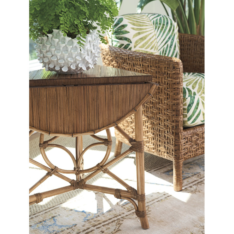 Round Light Brown Bamboo Veneer Drop-Leaf Accent Table