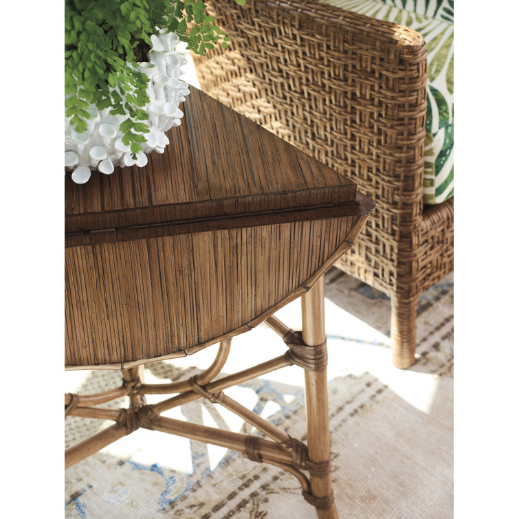 Round Light Brown Bamboo Veneer Drop-Leaf Accent Table