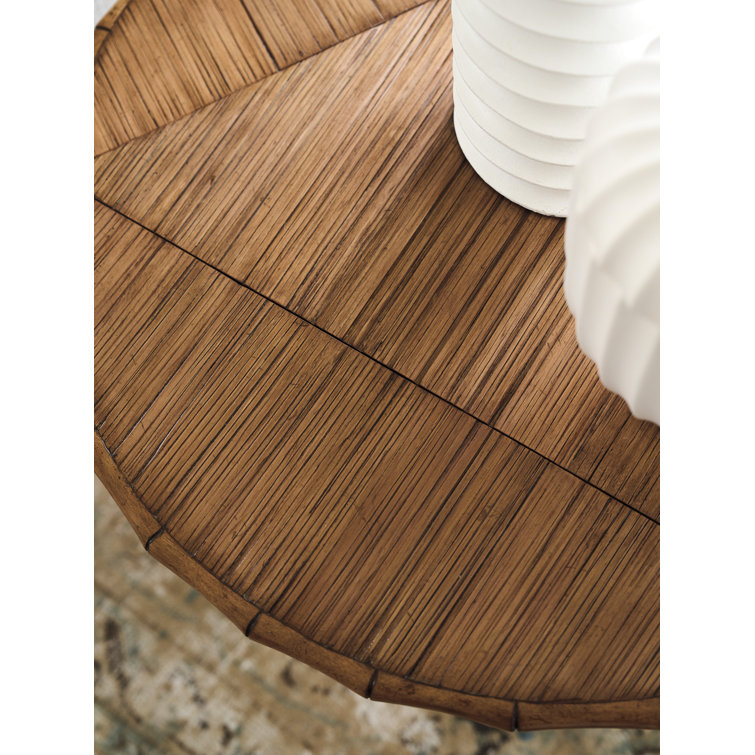 Round Light Brown Bamboo Veneer Drop-Leaf Accent Table