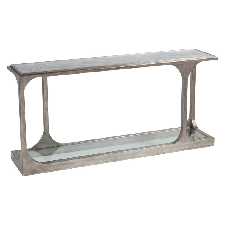 Antique Silver Leaf Mirrored Glass Sofa Table with Storage