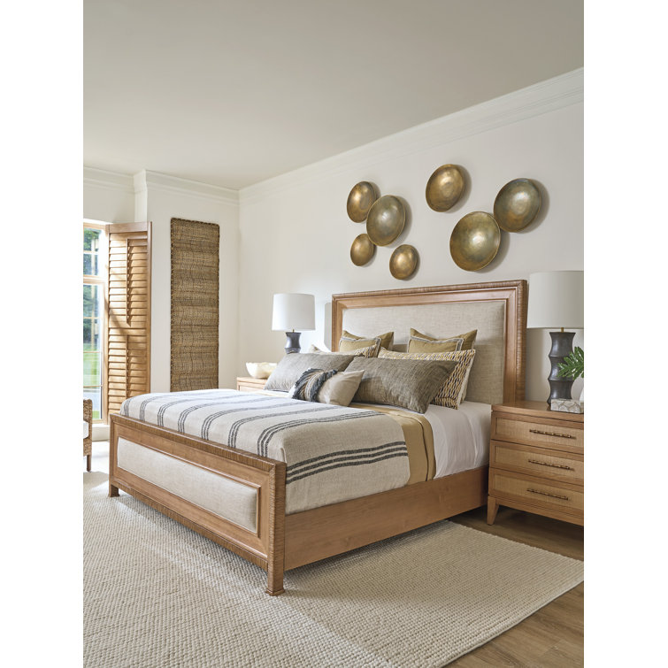 Light Brown Alder Veneer 3-Drawer Nightstand with Raffia Panels