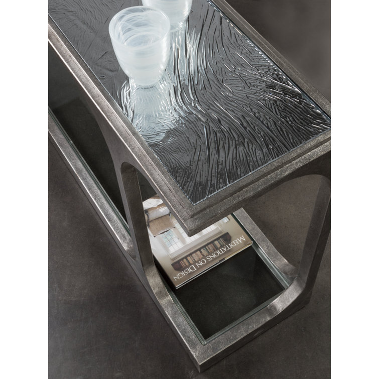 Antique Silver Leaf Mirrored Glass Sofa Table with Storage