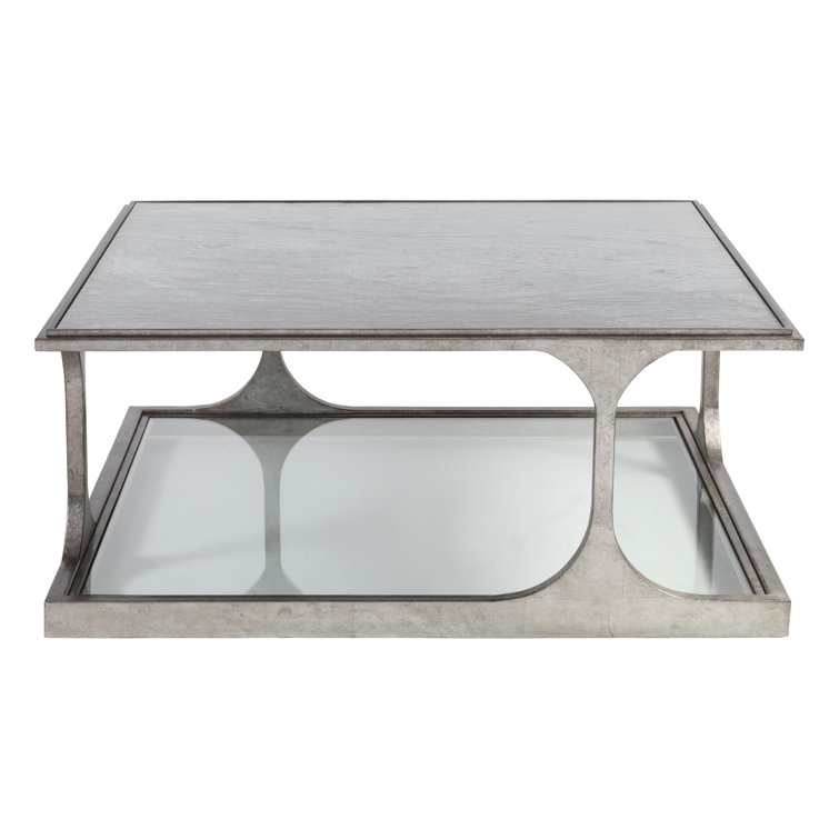 Silver Square Metal and Glass Cocktail Table