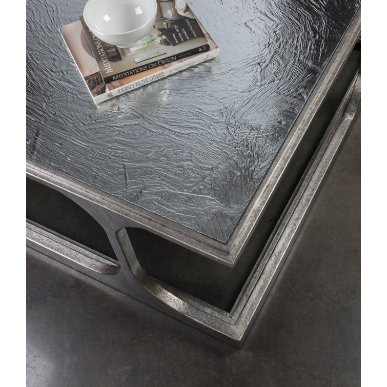 Silver Square Metal and Glass Cocktail Table