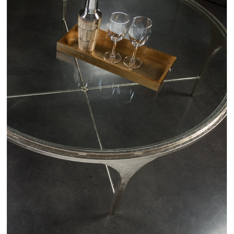 Champagne Round Metal and Glass Cocktail Table