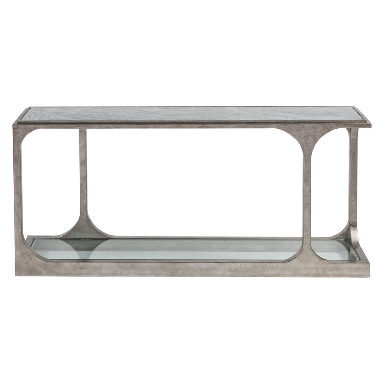 Antique Silver Leaf Mirrored Glass Sofa Table with Storage
