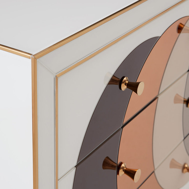 Champagne Mirrored Glass Credenza with Polished Brass Frame