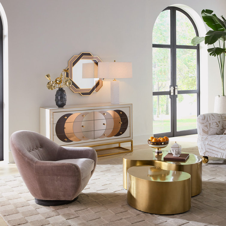 Champagne Mirrored Glass Credenza with Polished Brass Frame