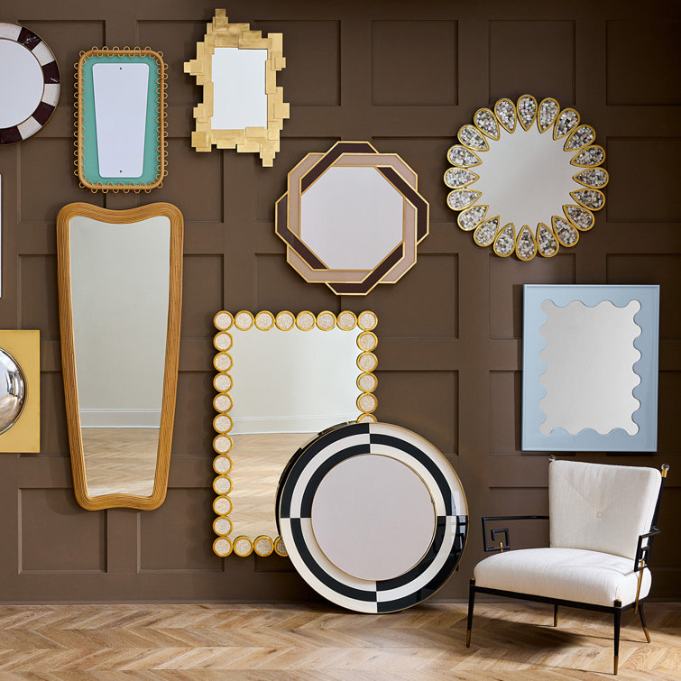 36" Black, White, and Gold Op Art Wall Mirror
