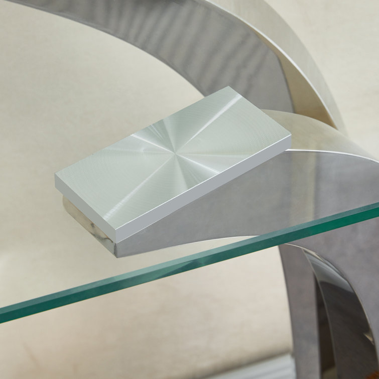 Silver Glass Console Table with Mirror Finish Stainless Steel Base