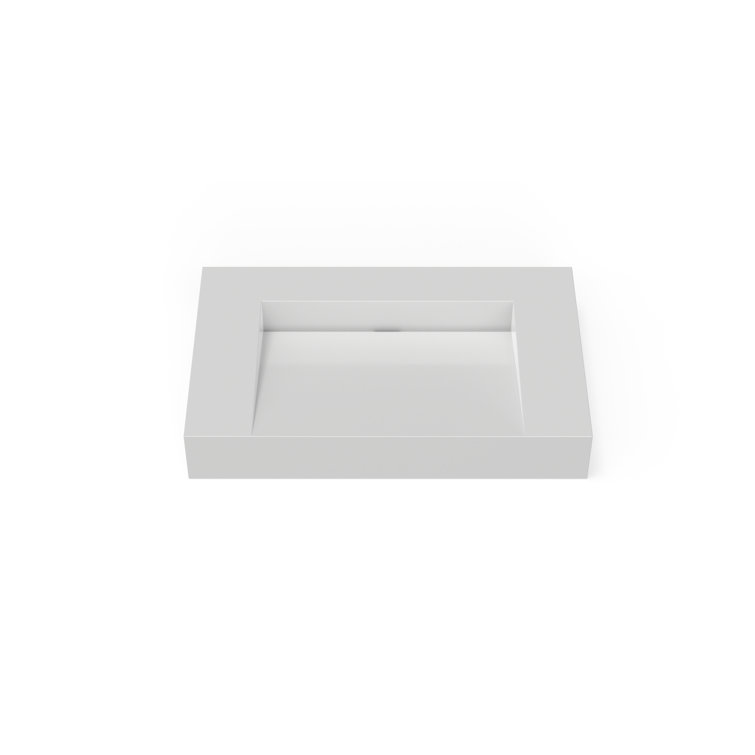 Gloss White Polymarble Rectangular Wall Mount Bathroom Sink