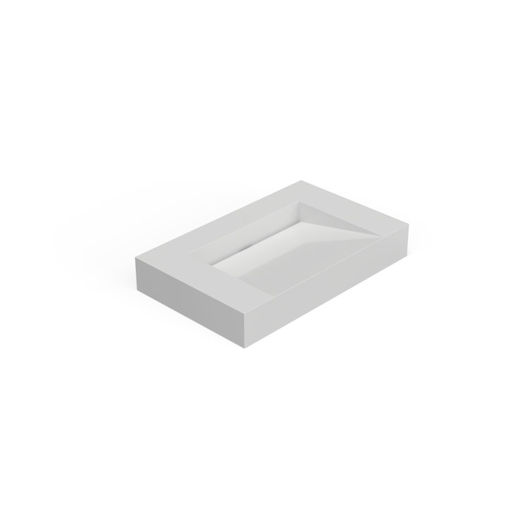 Gloss White Polymarble Rectangular Wall Mount Bathroom Sink