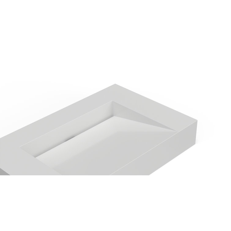 Gloss White Polymarble Rectangular Wall Mount Bathroom Sink