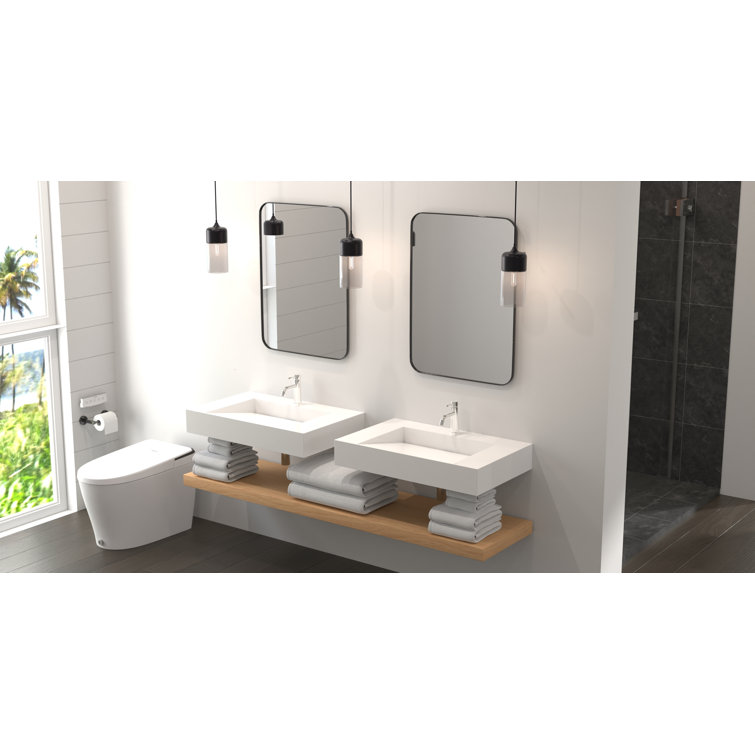 Gloss White Polymarble Rectangular Wall Mount Bathroom Sink