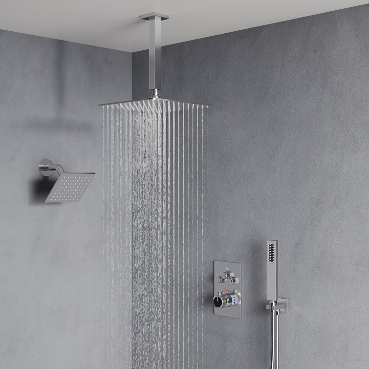 Chrome Dual Showerheads Thermostatic Shower Faucet with Handheld