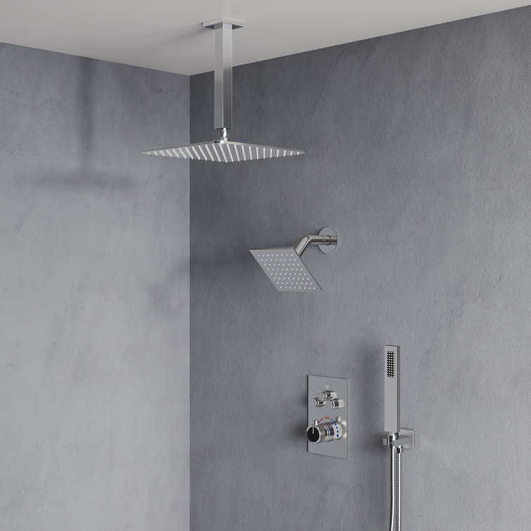 Chrome Dual Showerheads Thermostatic Shower Faucet with Handheld