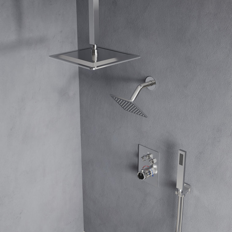 Chrome Dual Showerheads Thermostatic Shower Faucet with Handheld