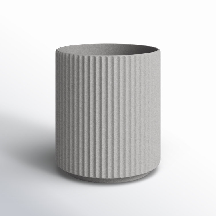 Gray 16" Plastic-Stone Round Fluted Planter