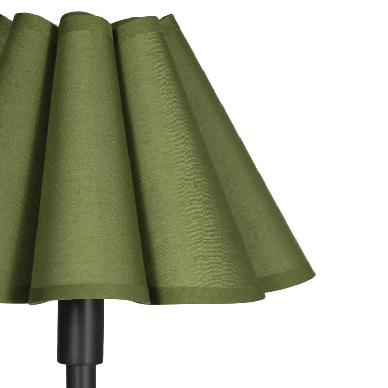 Blackened Brass Buffet Lamp with Green Linen Shade