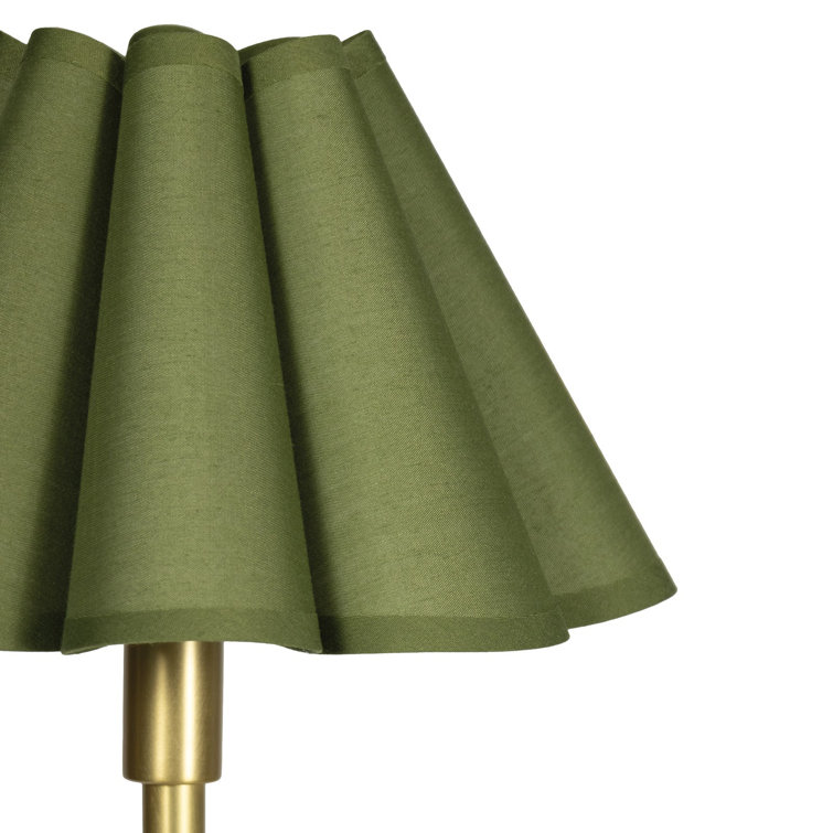 Natural Brass Buffet Lamp with Green Scalloped Shade