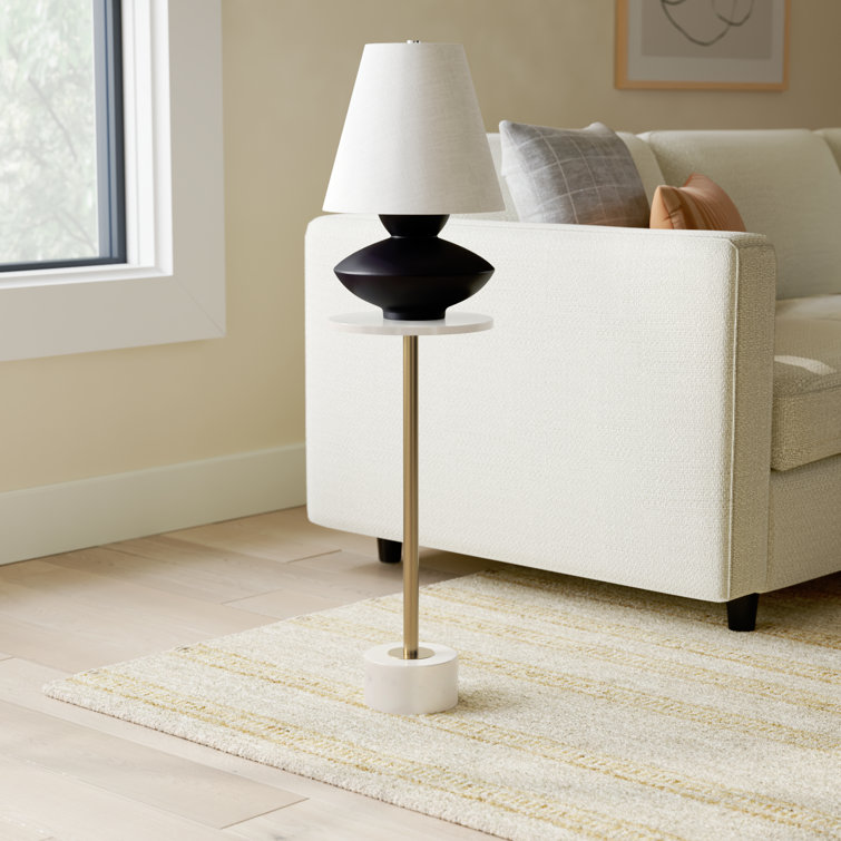 Gold and White Marble Round Side Table with Metal Base