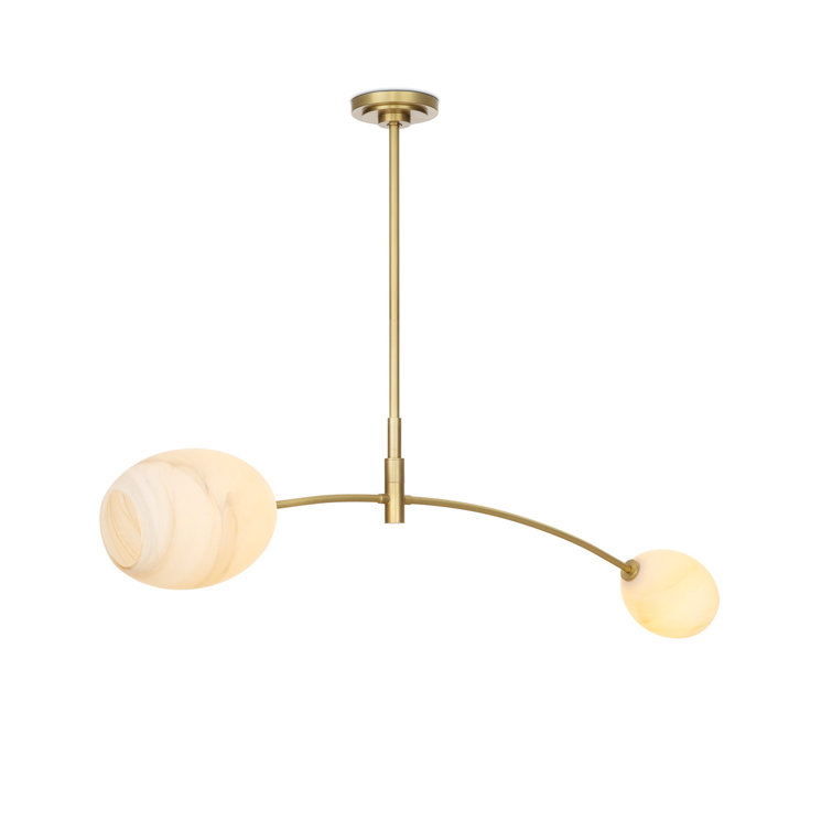 Natural Brass Double Pendant Light with Alabaster Glass Shades