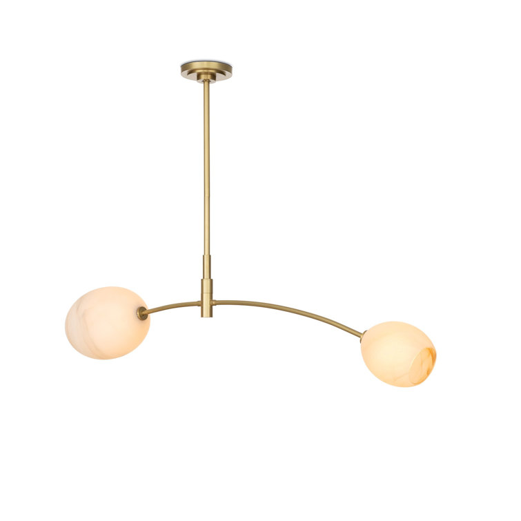 Natural Brass Double Pendant Light with Alabaster Glass Shades
