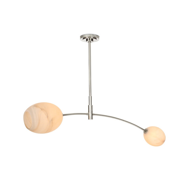 Polished Nickel Double Pendant with Alabaster Glass Shades
