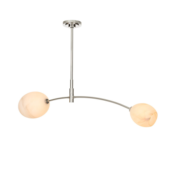 Polished Nickel Double Pendant with Alabaster Glass Shades