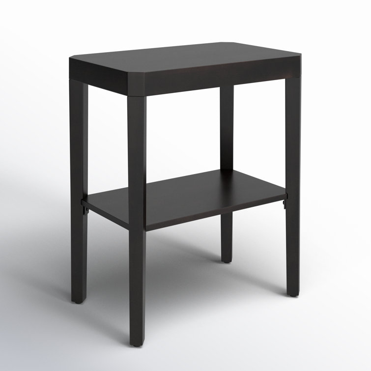Black Solid Mango Wood Rectangular End Table with Shelf