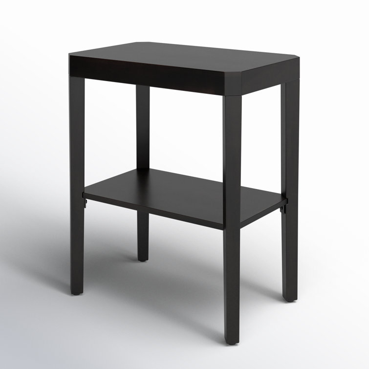 Black Solid Mango Wood Rectangular End Table with Shelf