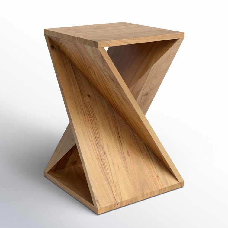 Transitional Amber Solid Wood and Metal 16" Square End Table