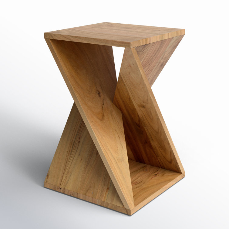Transitional Amber Solid Wood and Metal 16" Square End Table