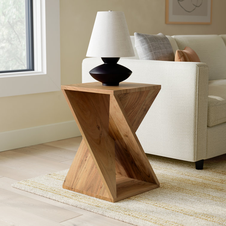 Transitional Amber Solid Wood and Metal 16" Square End Table