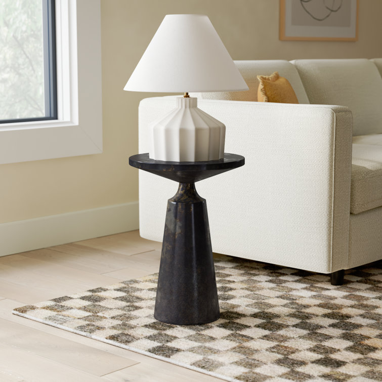 Modern Round Metal Accent Table in Black/Gray Finish