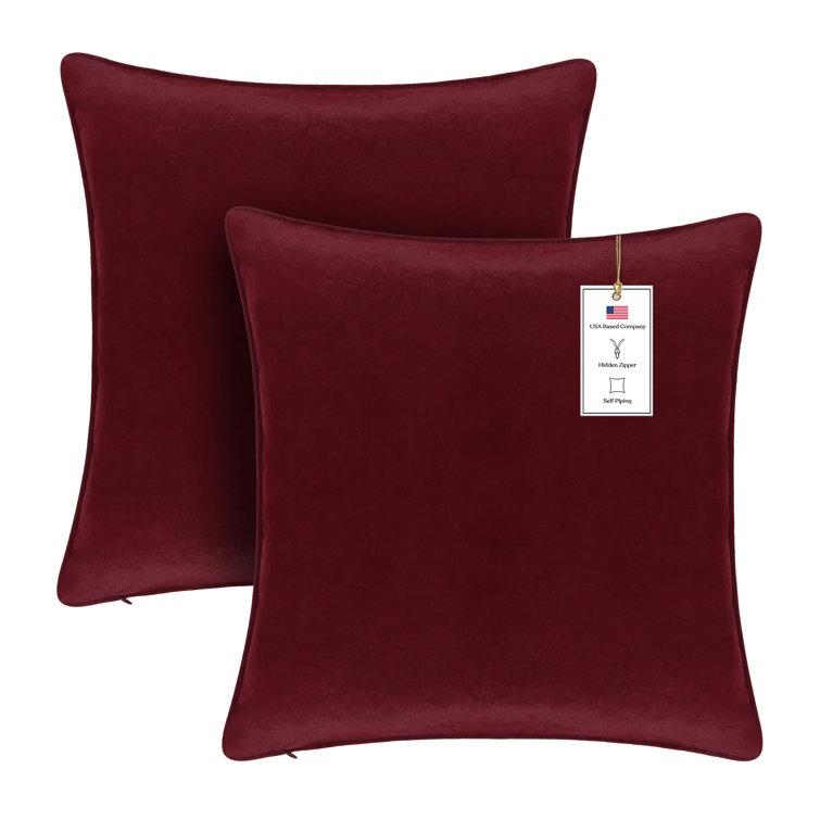 Wine Red 20" x 20" Velvet Throw Pillow Covers Set