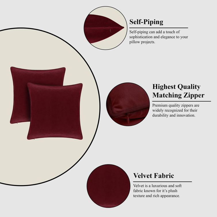 Wine Red 20" x 20" Velvet Throw Pillow Covers Set