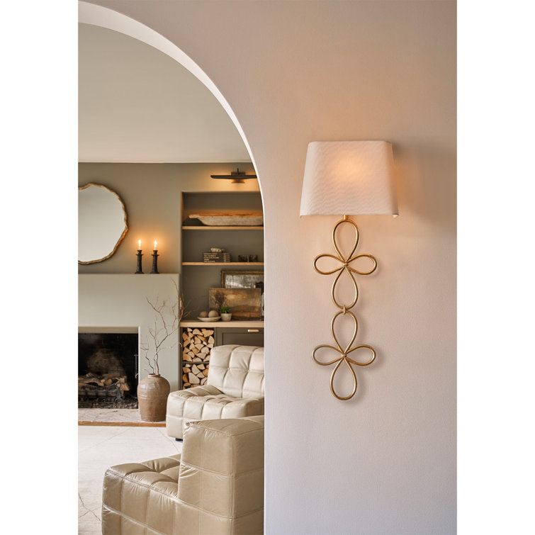 Elegant Gold Leaf Direct Wired Wall Sconce with White Shade