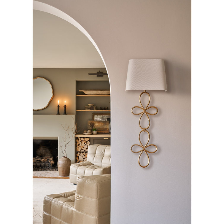 Elegant Gold Leaf Direct Wired Wall Sconce with White Shade