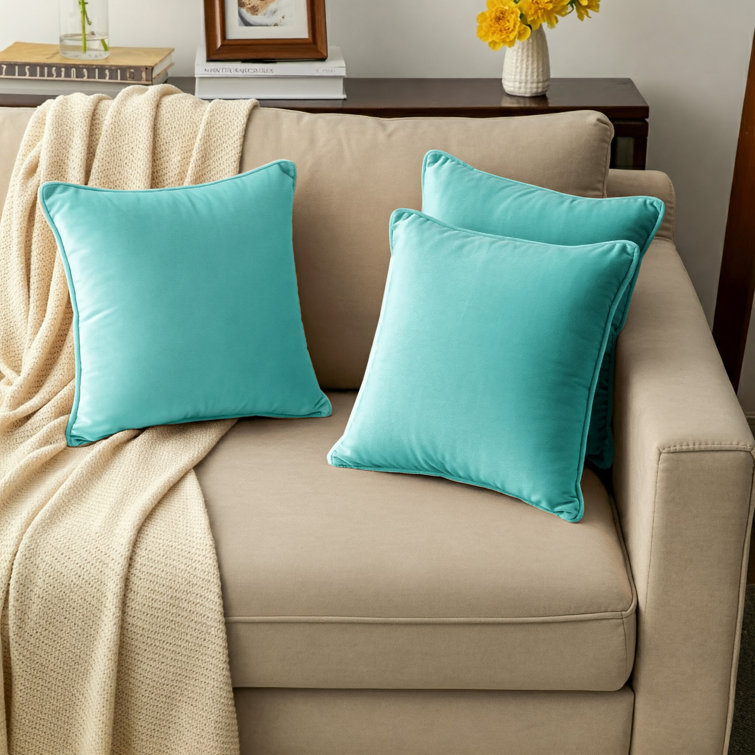 Aqua Blue 20" x 20" Velvet Throw Pillow Covers Set