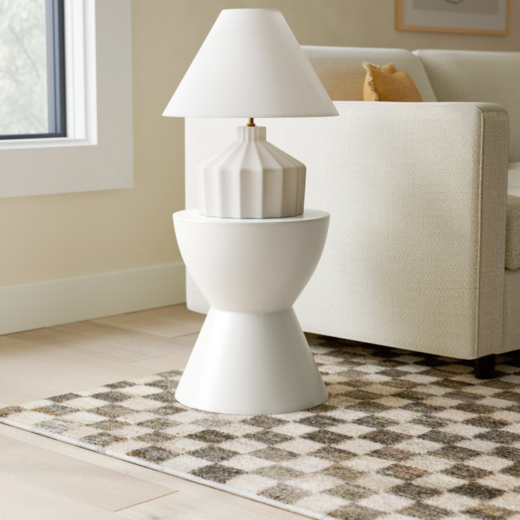 Athena Ivory Round Concrete Accent Table - Transitional Style