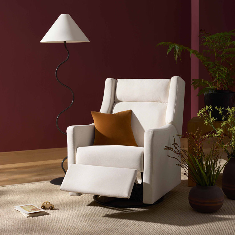 Cream Eco-Weave Swivel Recliner with Wood Base