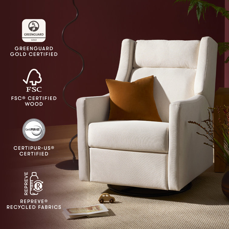 Cream Eco-Weave Swivel Recliner with Wood Base