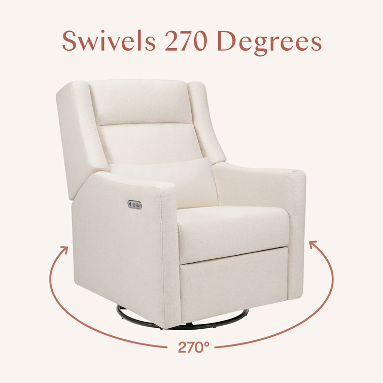Cream Eco-Weave Swivel Recliner with Wood Base