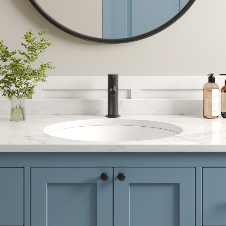 White Ceramic Oval Undermount Bathroom Sink with Overflow
