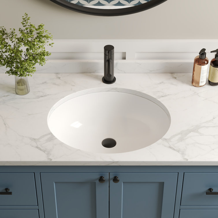 White Ceramic Oval Undermount Bathroom Sink with Overflow