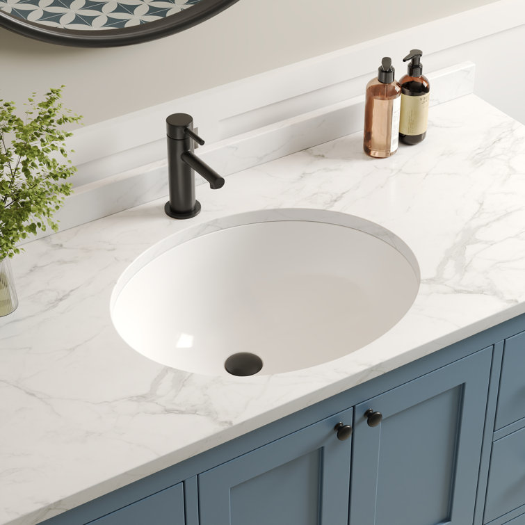White Ceramic Oval Undermount Bathroom Sink with Overflow