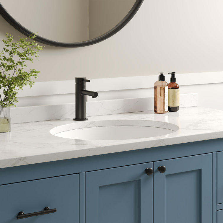 White Ceramic Oval Undermount Bathroom Sink with Overflow
