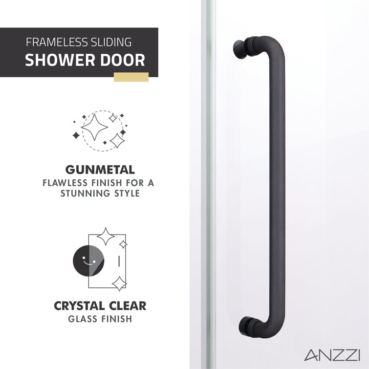 Madam Series 48" x 76" Frameless Sliding Shower Door in Black with Clear Glass